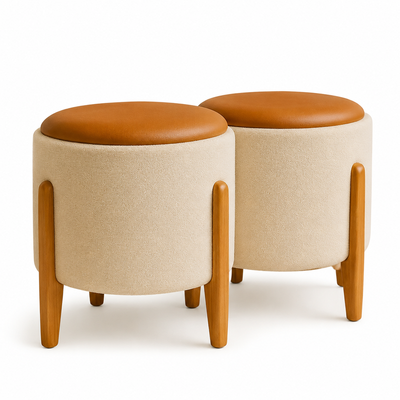 Puff Banqueta - Detalhes em Couro