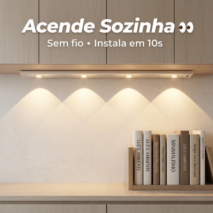 Luminária LED com Sensor de Movimento Sem Fio – Instalação em 10s