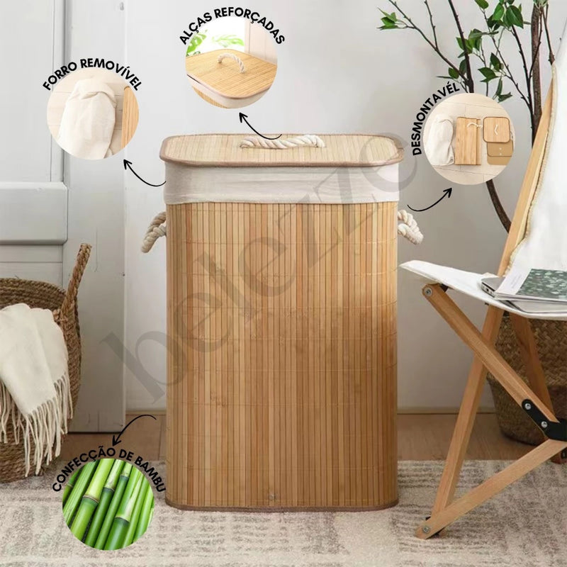 Cesto Multiuso de Bambu 60L – Roupa, Brinquedos e Mais