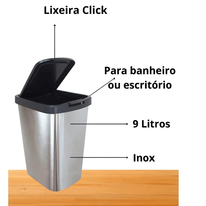 Cesto de Lixo Metalizado 9L com Tampa Automática – Anti-Ferrugem