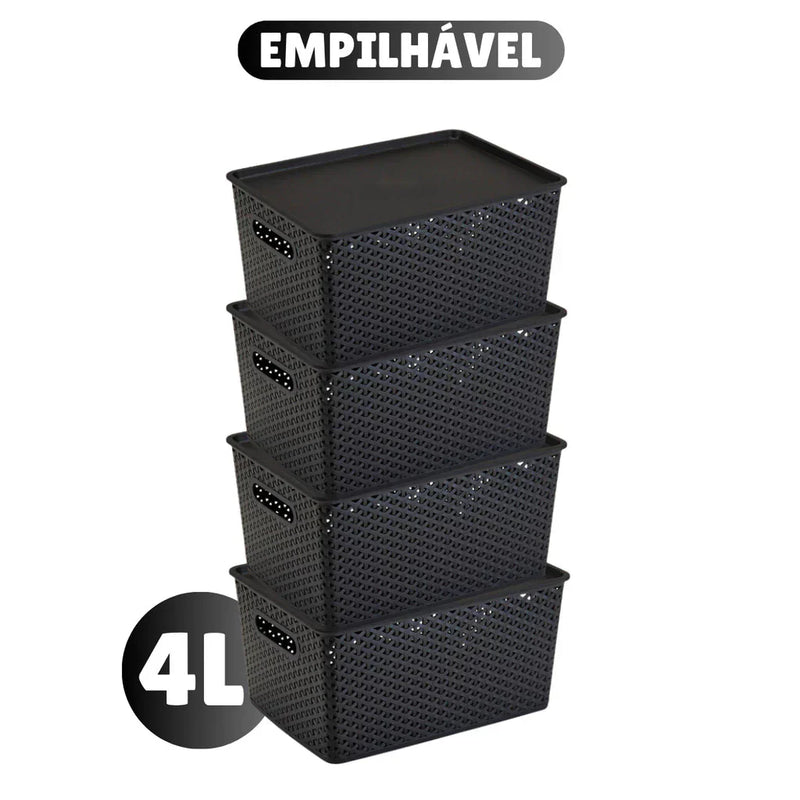 Cestos Práticos – Kit 6 Rattan com Tampa